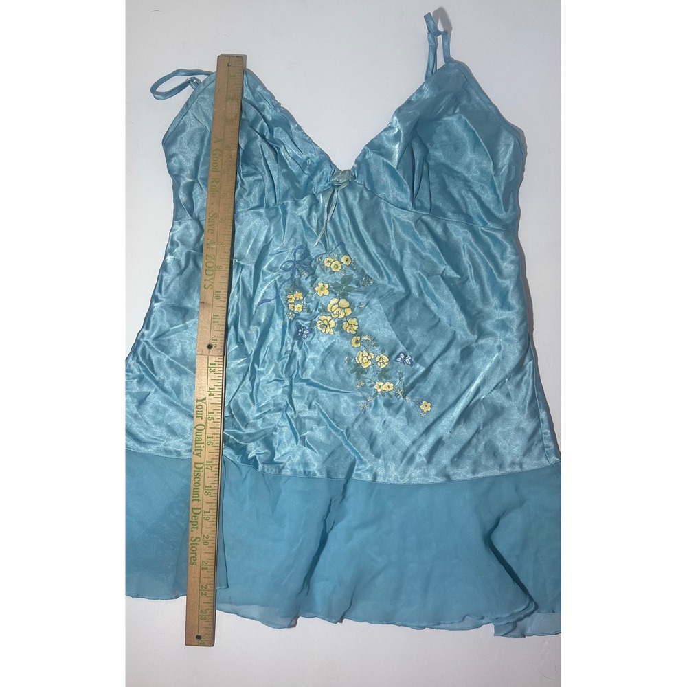 Secret Treasures Blue Satin Floral Embroidered Chemise Nightgown - Picture 9 of 9